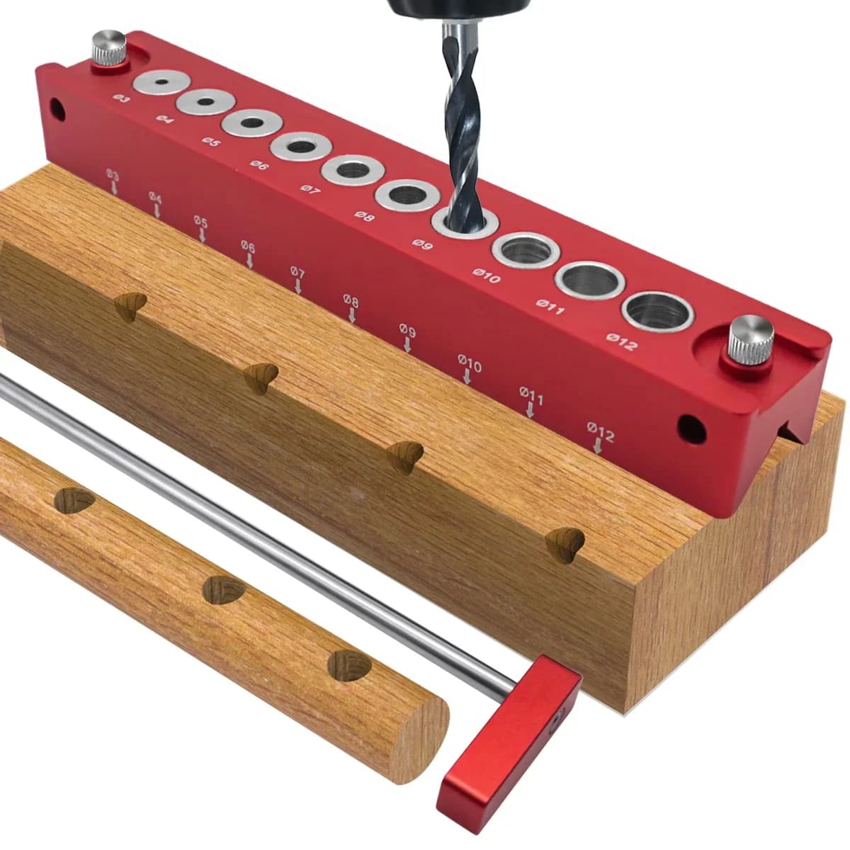 Vertikal lommeboreguide, selvsentrerende fører for 3–12 mm