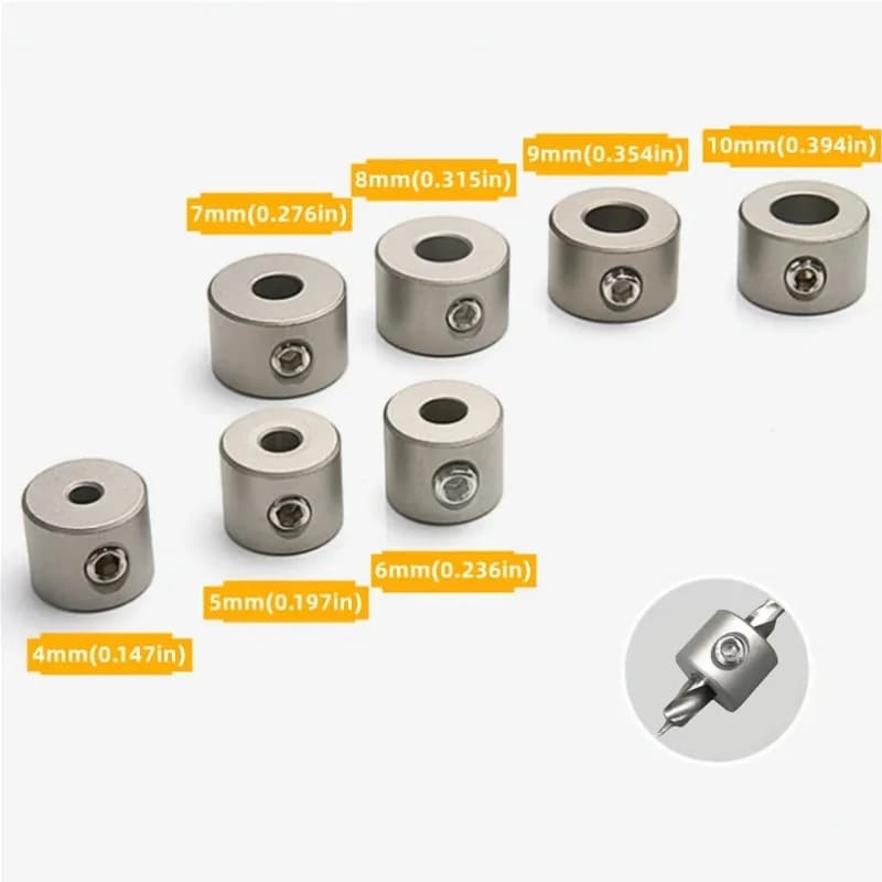 Stoppringer for dowelborr i rustfritt stål, 4–10 mm