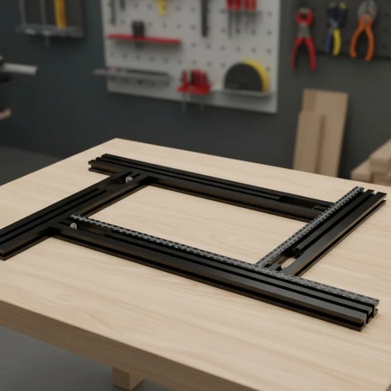 Justerbare aluminiumsskinner for kanting og fresing