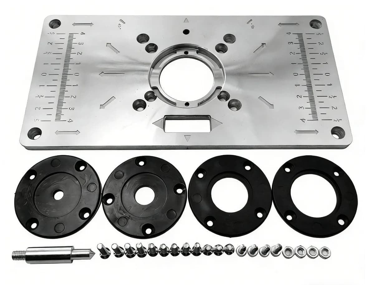 Innleggplate i aluminium for routerbord med ringer