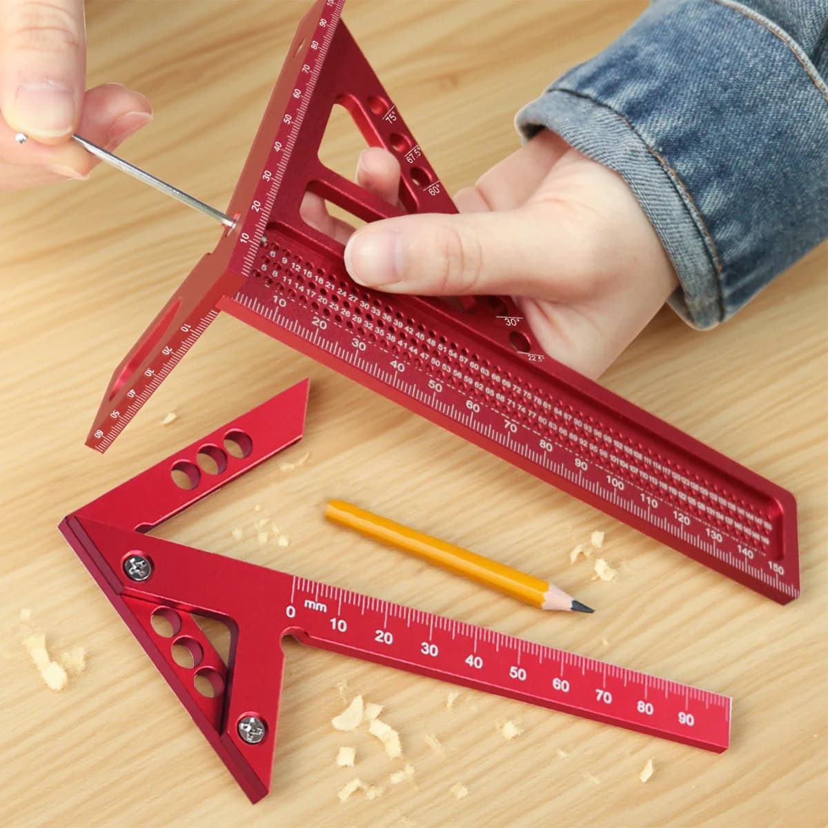 2-pk metrisk trekantslineal og spiss for trearbeiding
