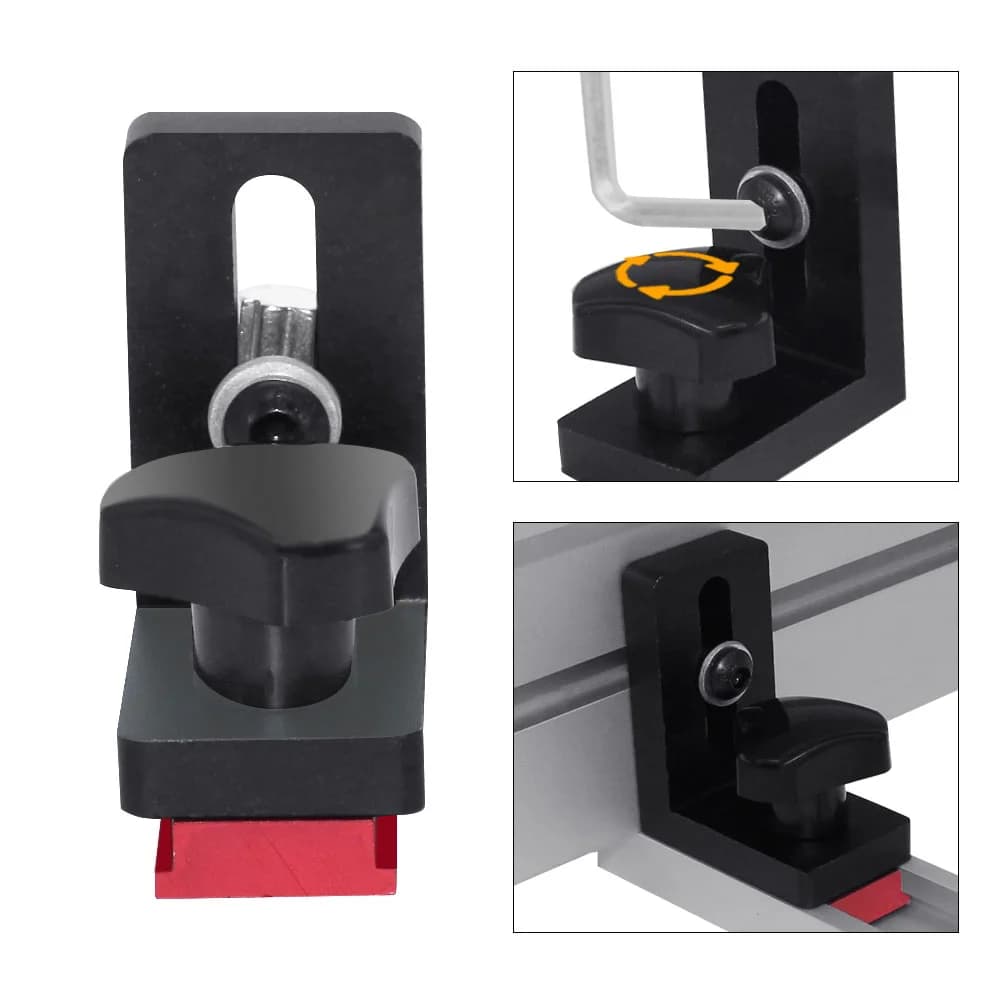 Aluminium mitertrack-flipstopper for benke T-spår