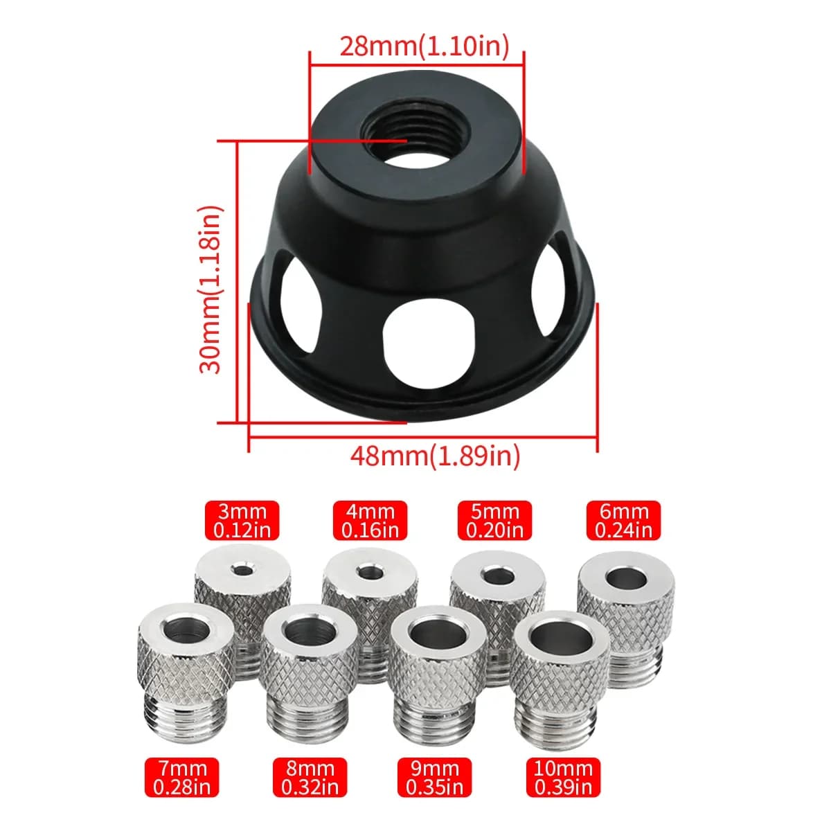 Aluminium lodrett borreguide jigsett 3-10 mm