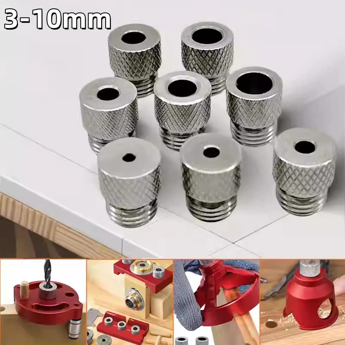 Rustfrie stål boreguidebussinger, størrelser 3 mm–10 mm
