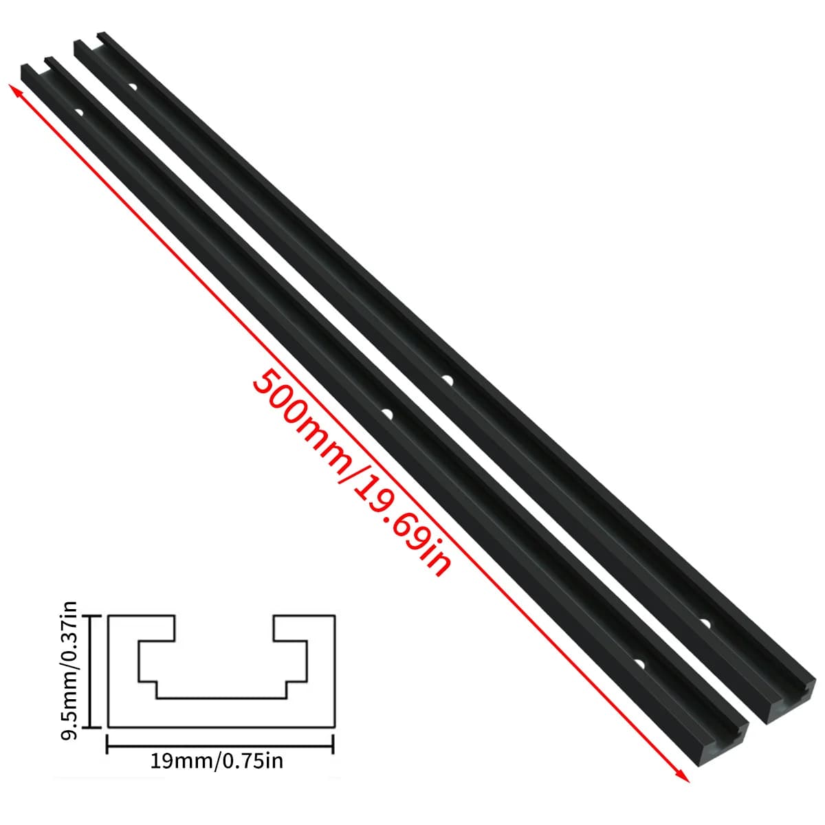 2-delte aluminium T-spore gjæringsanlegg, 300-500mm