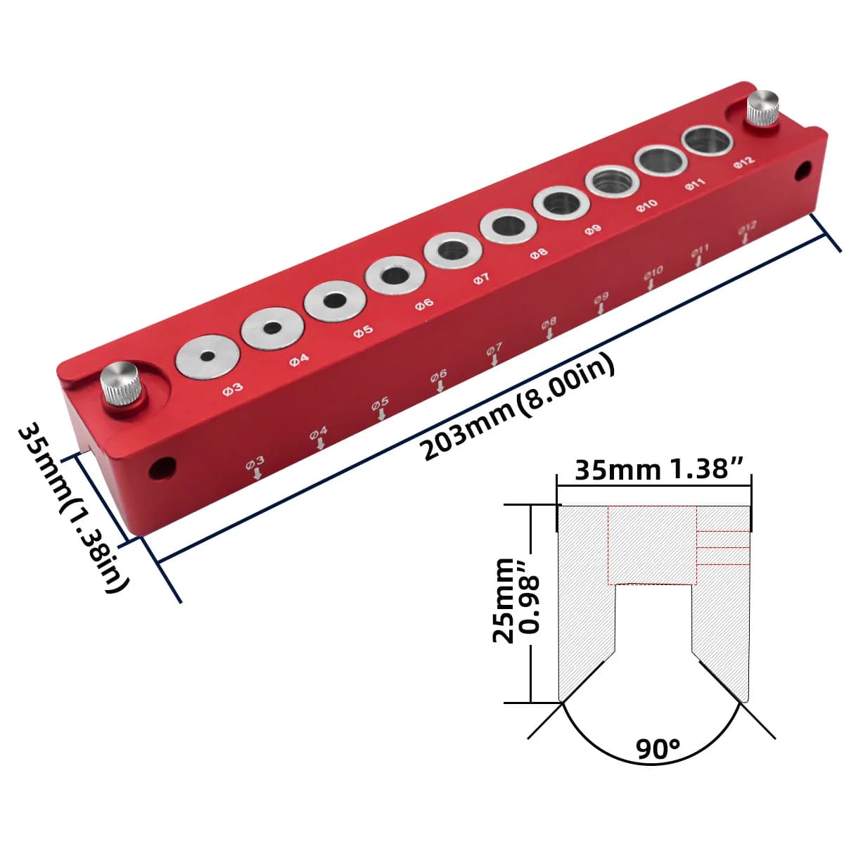 Selvsentrerende dowelguide sett for hull på 3-12 mm