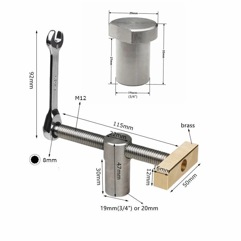 Justerbar bordklemme for 19/20 mm arbeidsbenk