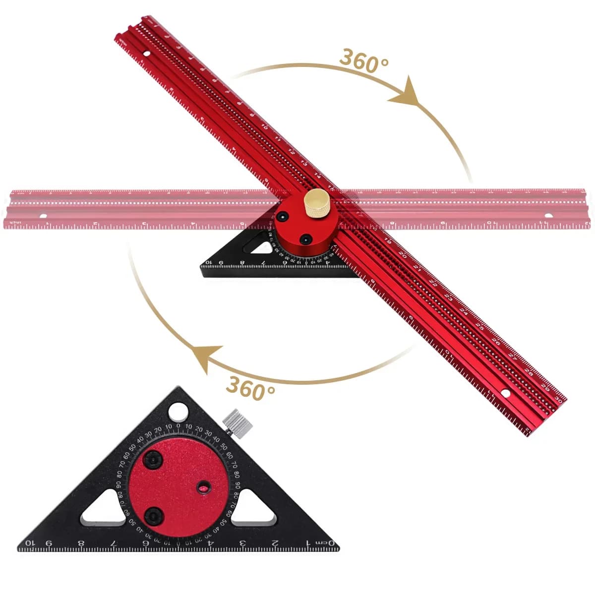 T-formet kombinasjonslinjal 360 grader for snekring