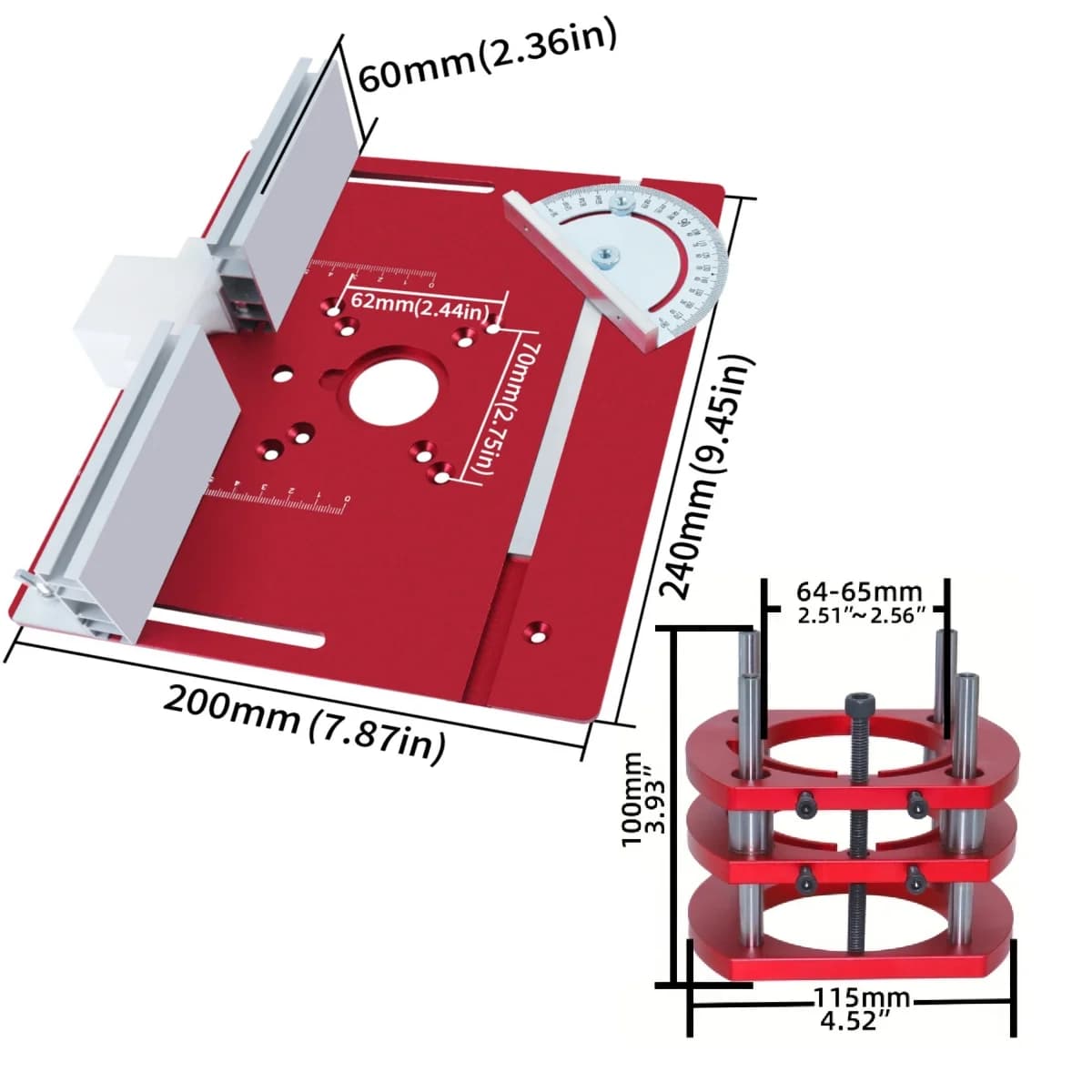 Innleggplate og løftekit i aluminium for routerbord