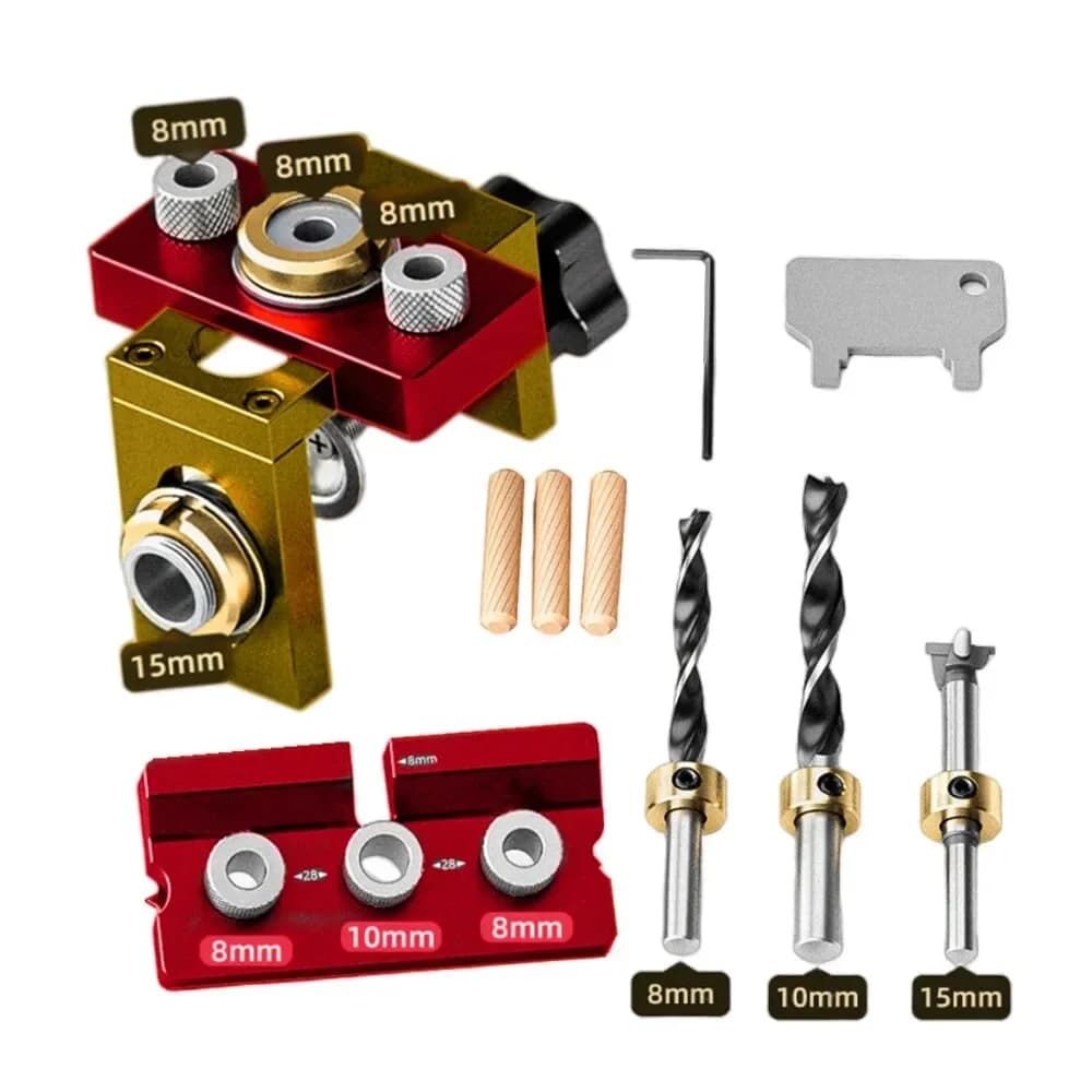 Justerbart 3-i-1 dowel jig sett for treskjøter