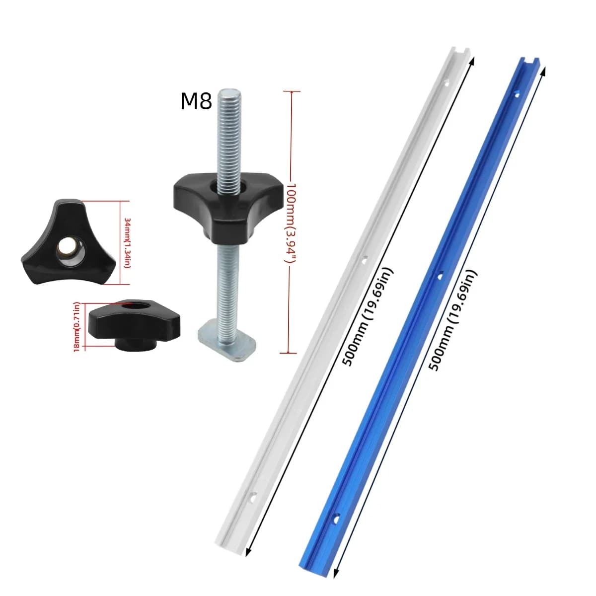 500 mm dobbelkuttet T-sporskinne og boltesett
